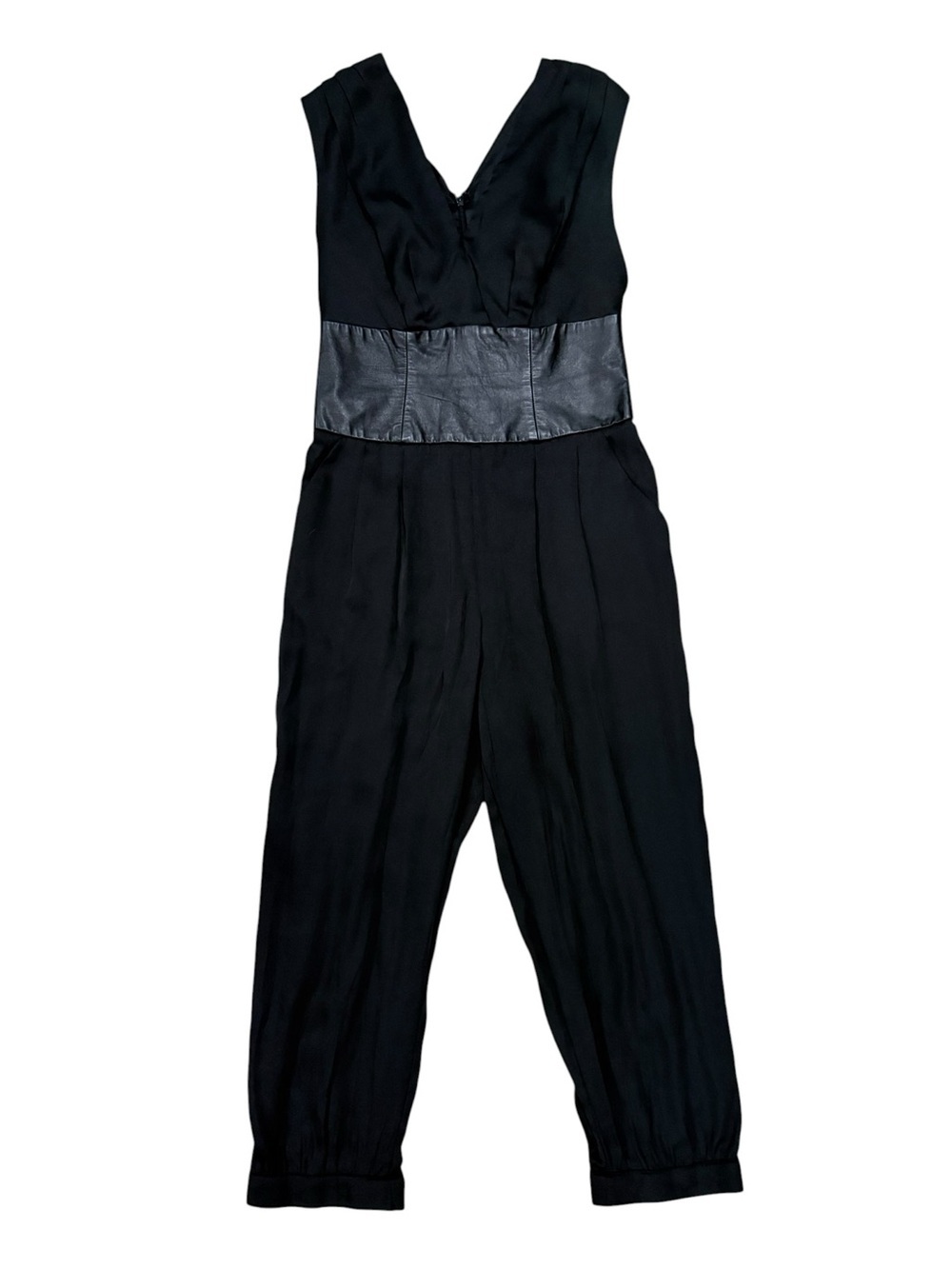 Bebe Black Modal Blend Jumpsuit Leather Waistband Jogger Legs Size S 90s Vintage